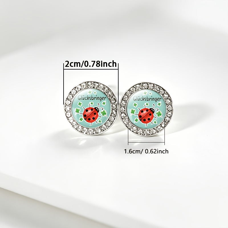 2pcs Classic Stud Earrings, Clover & Ladybug Design